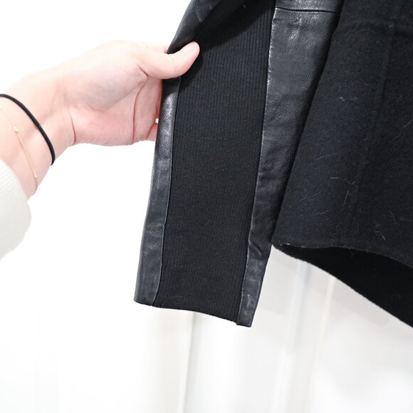 Vince Size Small Worsted Wool Drape Front Jacket with Leather Sleeves - Picture 8 of 8